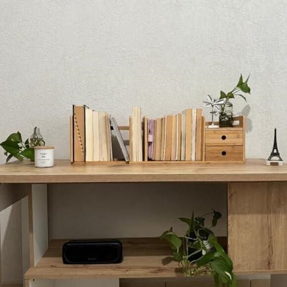 Desktop Bookshelf Expandable with Two Drawers - Picture 4 of 7